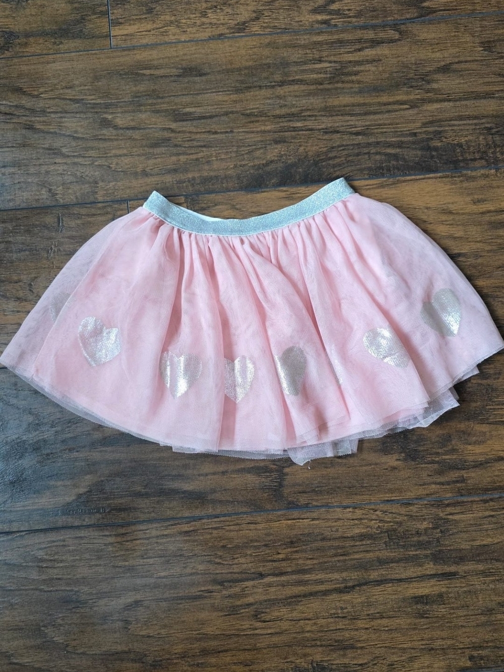 Btween Girls Pink Tulle Tutu Skirt Silver Glitter Hearts Size 6 Back To School